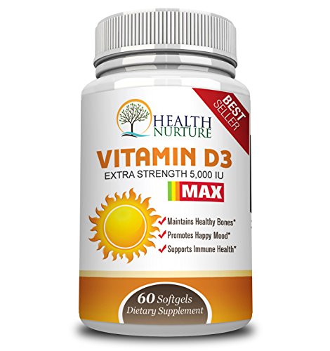 HEALTH NURTURE VITAMIN D3 MAXIMUM STRENGTH 5,000 IU - The Best Vitamin D3 Supplement - Supports Healthy Muscle Function, Bone Health, Prostate, Dental...