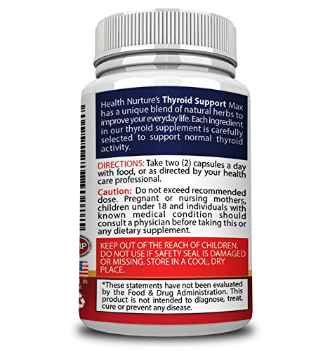 HEALTH NURTURE THYROID SUPPORT MAXIMUM STRENGTH- Best Thyroid Support - Promotes Healthy Energy, Metabolism, Mental Clarity & Focus : Vitamin B12 Complex,...
