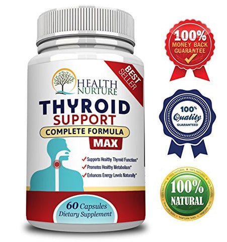 HEALTH NURTURE THYROID SUPPORT MAXIMUM STRENGTH- Best Thyroid Support - Promotes Healthy Energy, Metabolism, Mental Clarity & Focus : Vitamin B12 Complex,...