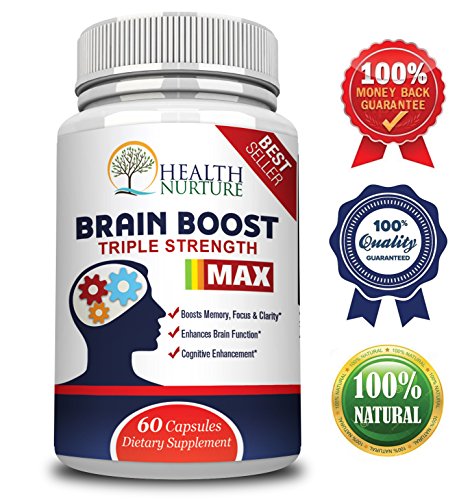 HEALTH NURTURE BRAIN BOOST MAXIMUM STRENGTH - Best Brain Supplement - Nootropics Brain Booster, Memory Support,Vitamins for Brain Health, Best Mind Supplements, Focus,Clarity & Cognitive Function