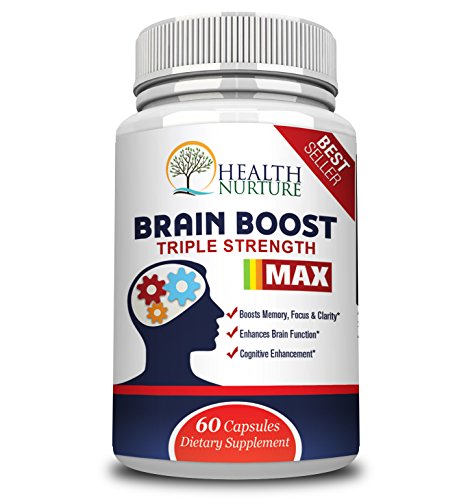 HEALTH NURTURE BRAIN BOOST MAXIMUM STRENGTH - Best Brain Supplement - Nootropics Brain Booster, Memory Support,Vitamins for Brain Health, Best Mind Supplements, Focus,Clarity & Cognitive Function