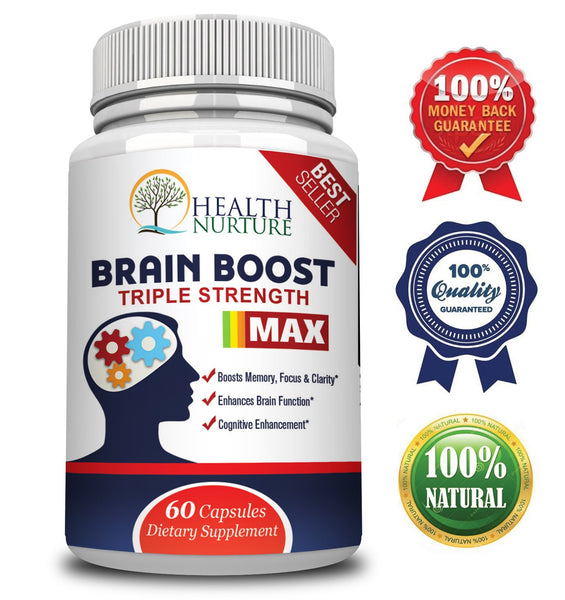 HEALTH NURTURE BRAIN BOOST MAXIMUM STRENGTH - Best Brain Supplement - Nootropics Brain Booster, Memory Support,Vitamins for Brain Health, Best Mind Supplements, Focus,Clarity & Cognitive Function